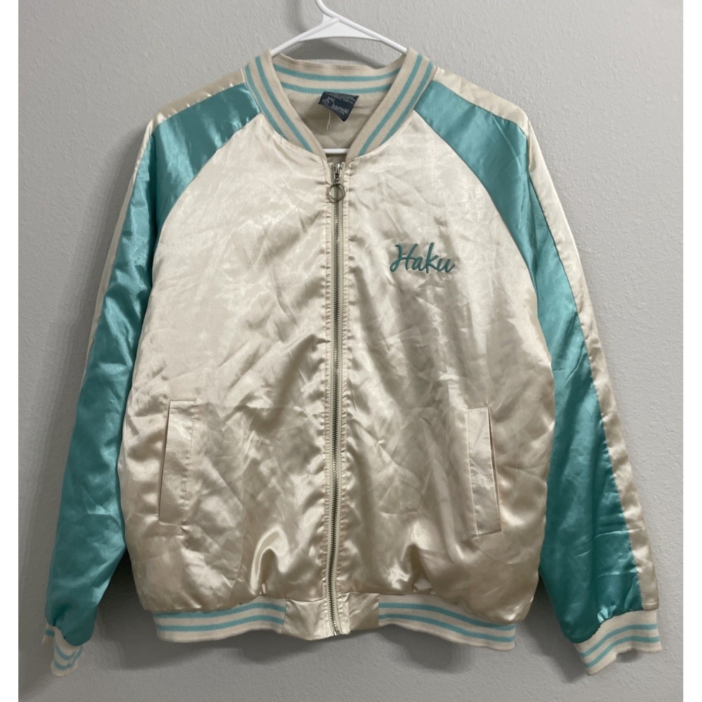 Studio Ghibli Spirited Away Haku Dragon Bomber Jacket Women's Large White Blue